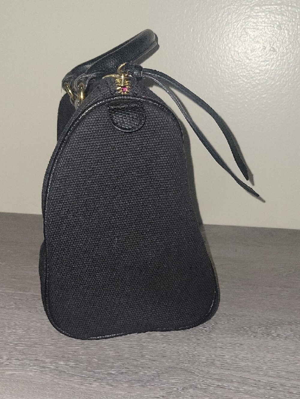 Victoria's Secret Black Canvas Handbag with Gold Logo Plaque - Picture 7 of 11